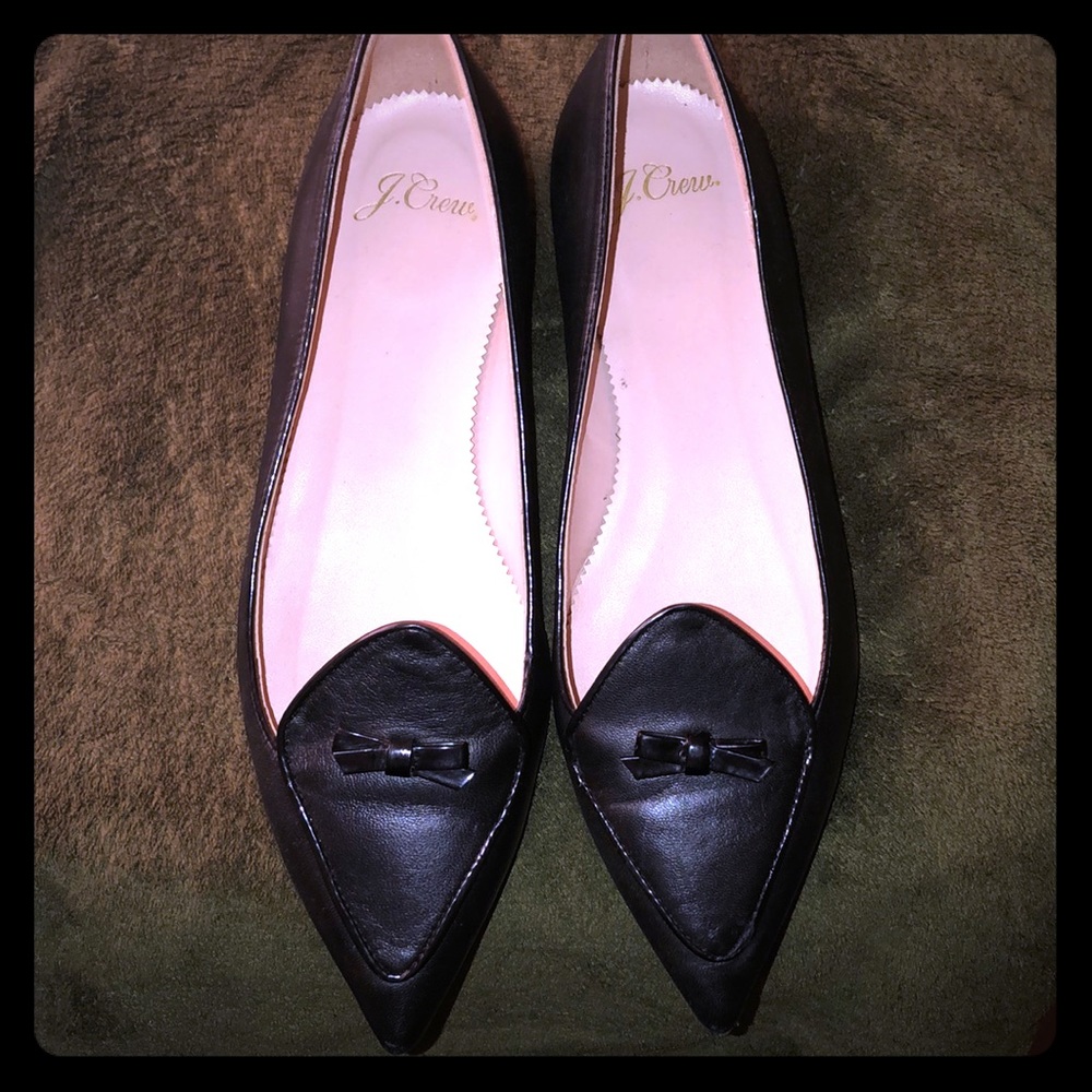 J Crew black leather flats.